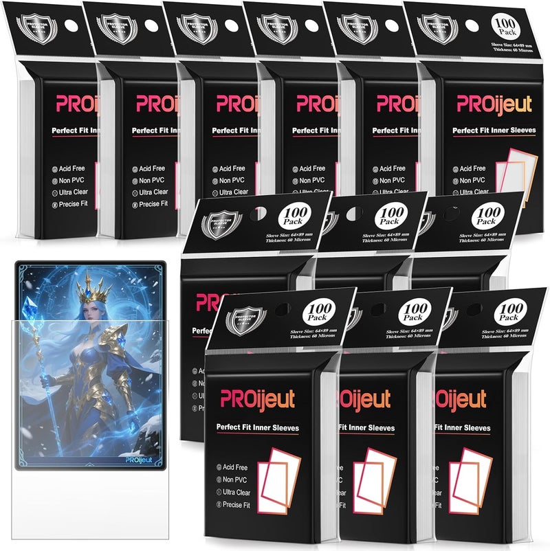 Proijeut 1200 Pack Card Sleeves Clear, Perfect Fit Inner Sleeves Ideal for Double-sleeving, Trading Card Sleeve Compatible with MTG, PKM, TCG and Gaming Cards (60 Microns) - Image 1